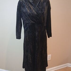 Midnight Velvet Black and Gold Long Sleeve Dress